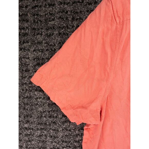 Tommy Bahama Shirt Mens 2XL Salmon Pink Silk Short Sleeve Jacquard Floral Print - Picture 13 of 14